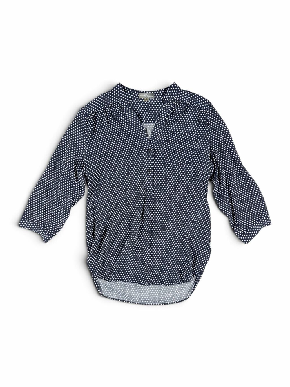 Market & Spruce Polka Dot Split Neck Blouse Navy White Small